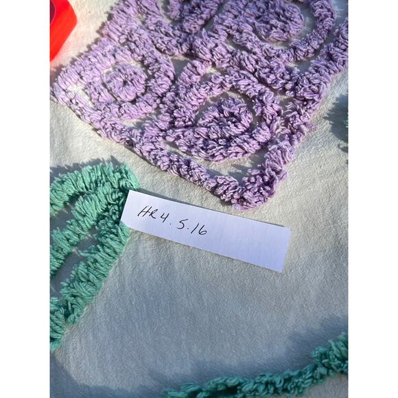 Vtg Chenille Bedspread Coverlet Twin 72x86 Geometric Floral Cottage Farmhouse - Picture 11 of 11